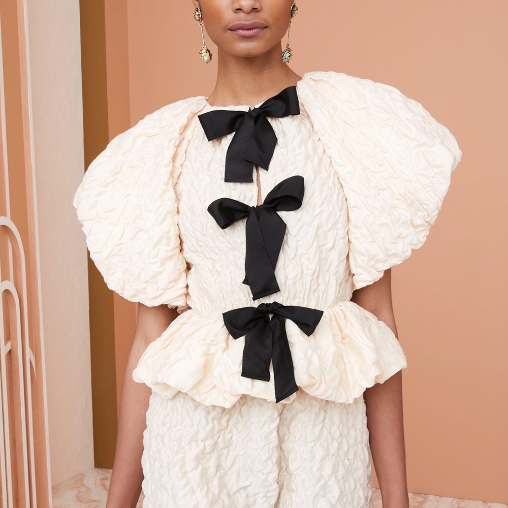 Ulla Johnson Off-White Peplum Puff-Sleeve Babette Top